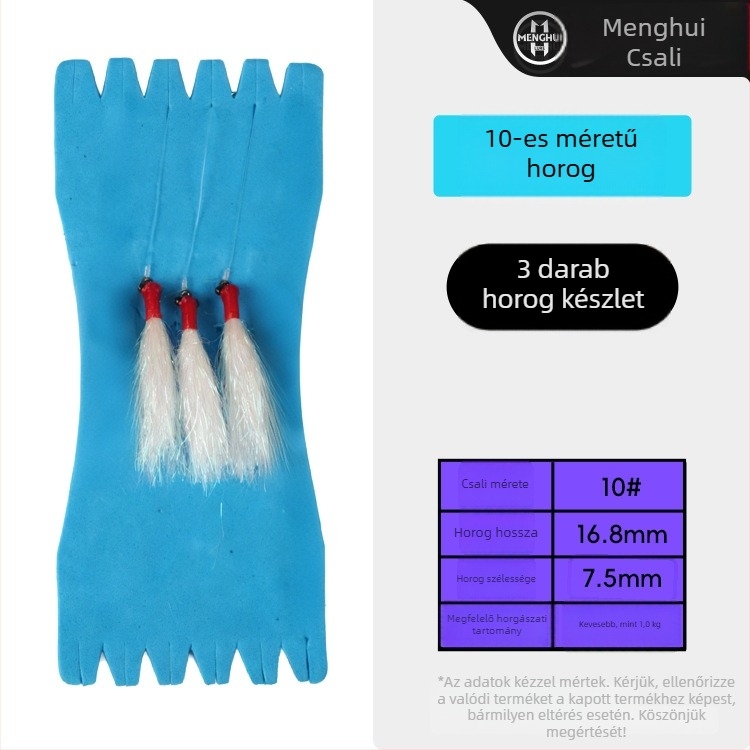 Egyszeres horogokból álló készlet, tövises kivitel, No.6 és No.10, csalihoz folyóvizekben