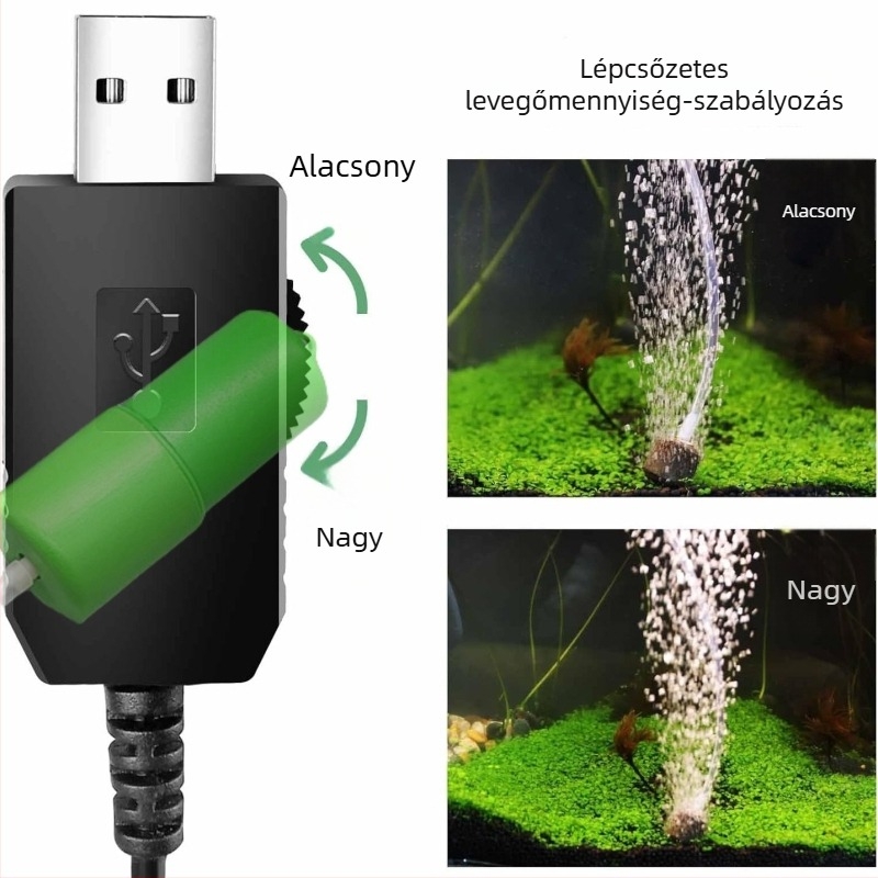USB táplált oxigénpumpa akváriumhoz, lépésmentes levegőáram-szabályozással, hordozható kültéri használatra, 118 g