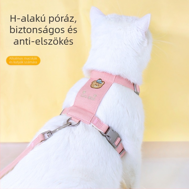 Macska hám szellőző mellény-stílusú biztonsági csattal és anti-szakadás húzóövvel a sétákhoz