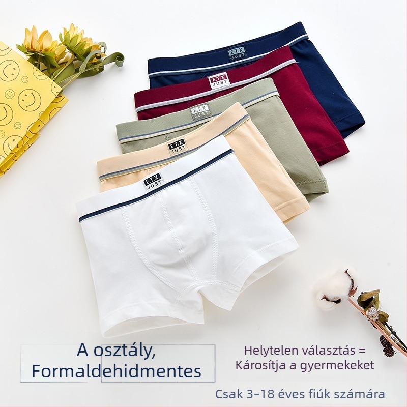 Gyerekeknek készült lélegző pamut boxer alsónadrág, 95% pamut, 3–8 éveseknek.