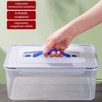 Műanyag élelmiszer-minőségű zárható rekesz hűtőbe, zöldségek tárolására; hőálló és fagyálló