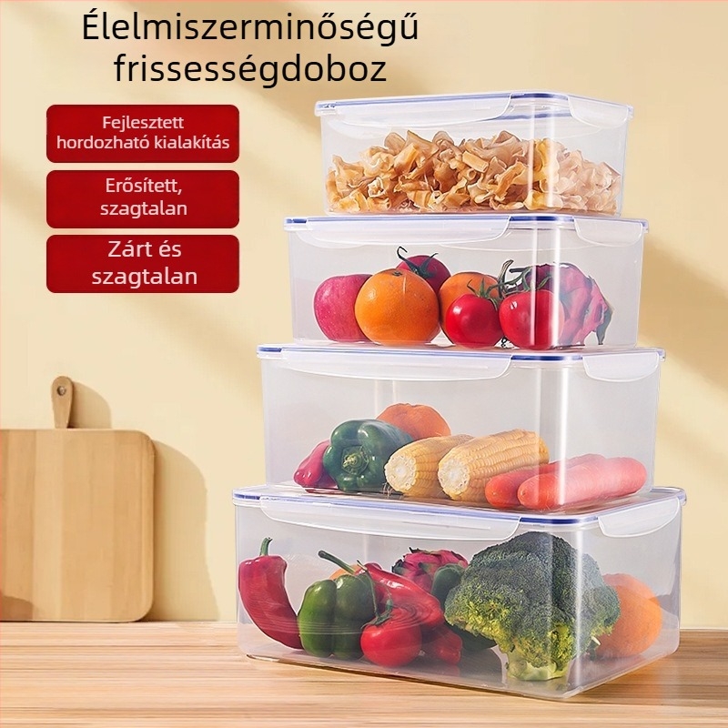 Műanyag élelmiszer-minőségű zárható rekesz hűtőbe, zöldségek tárolására; hőálló és fagyálló