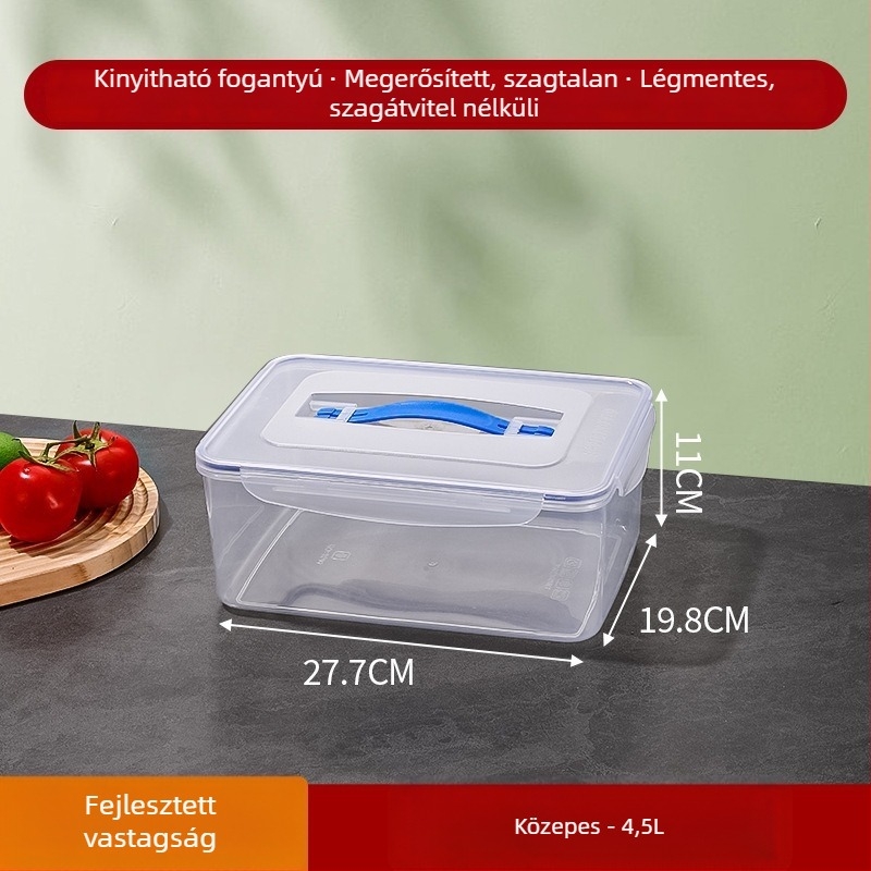 Műanyag élelmiszer-minőségű zárható rekesz hűtőbe, zöldségek tárolására; hőálló és fagyálló