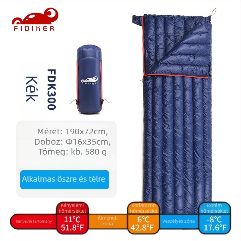 FIDIKER tollal alvózsák, envelope-stílusú, felnőtteknek, fehér kacsa tollal, bélés és anyag: 400T ultra könnyű nylon, tömeg 580–800 g