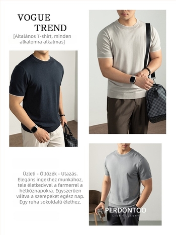 Férfi rövid ujjú kötött T‑póló — Lyocell/pamut/nylon/mulberry silk keverék, légáteresztő és nedvszívó, normál fazon, kerek nyak