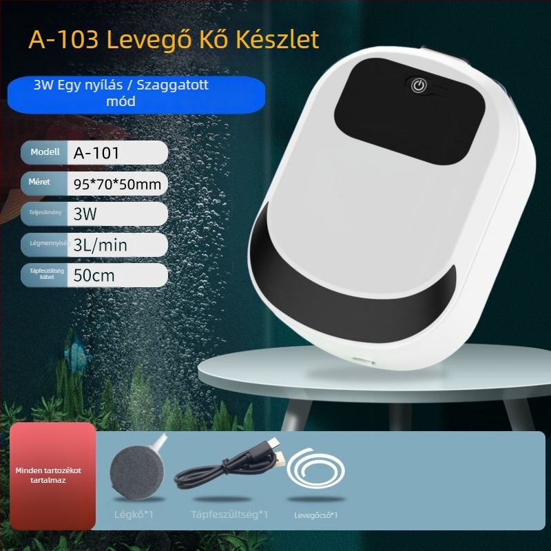 Újratölthető oxigénpumpa és aerátor horgászathoz és akváriumhoz – USB-ről működik, kettős használat, súly 205 g, modellok: A-101/A-102/A-103