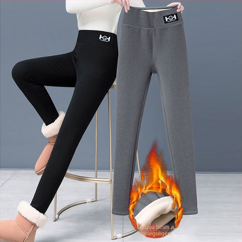 Női vastag bélelt leggings, magas derekú, karcsúsított szabás, plusz méret, meleg ősz–télre
