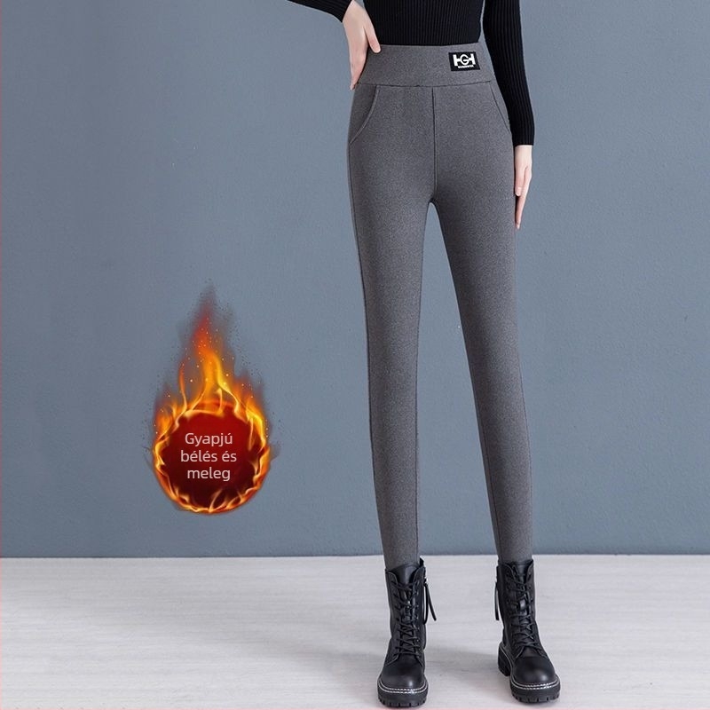 Női vastag bélelt leggings, magas derekú, karcsúsított szabás, plusz méret, meleg ősz–télre