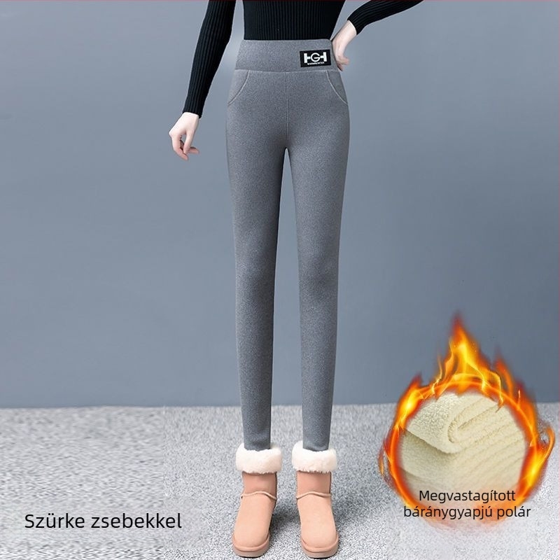 Női vastag bélelt leggings, magas derekú, karcsúsított szabás, plusz méret, meleg ősz–télre