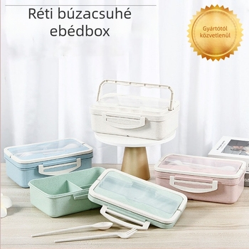 Búzaszalmás műanyag ebédes doboz, négyszögletes, egy rétegű, 800-1000 ml, felnőtteknek, logó nyomtatás és testreszabás