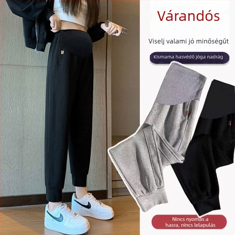 Long Edge Kismama fleecével bélelt sportnadrág belső béléssel, laza szabás, has-támasz, pamut 50-70% + spandex 30-50%, közepes vastagság