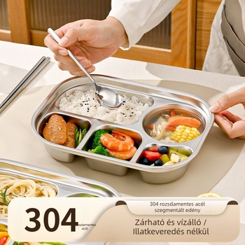 Gyerekeknek szóló ebédes doboz, négy rekeszes, rajzfilm mintázattal, ABS+304 rozsdamentes acélból, 1–2 L kapacitás, mikrohullámú sütőbe is használható