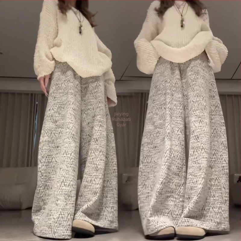 Kismama széles szárú, hosszú nadrág, vastag meleg fleece béléssel, magas derekú, laza fazon