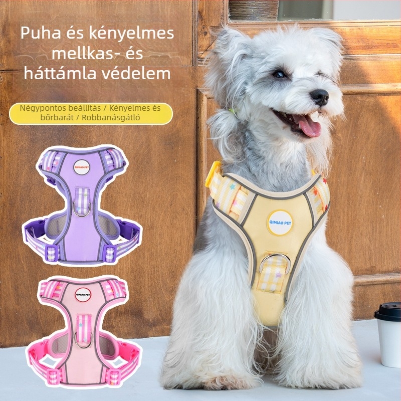 Állítható fényvisszaverős kutyahám pórázzal, kis–nagy kutyák számára