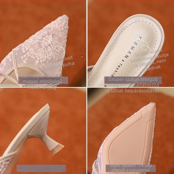 Női francia stílusú hálószövött cipő, hímzett, nyitott orrú, masnival