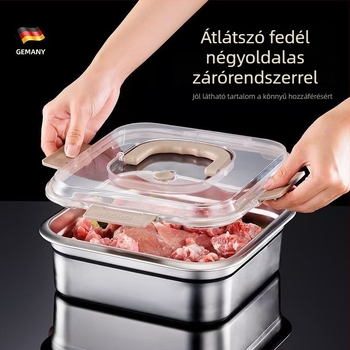 Rozsdamentes acél ételhordó, zárható, hűtőben tárolható, hordozható, szivárgásmentes