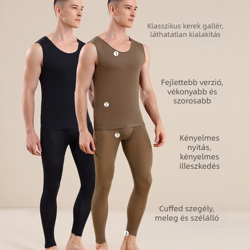 Férfi ultra vékony varrat nélküli alsó réteg készlet – mellény és nadrág, nejlon, testformázás, meleg