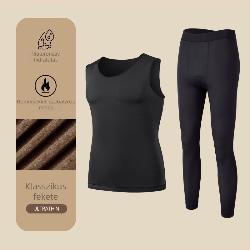 Férfi ultra vékony varrat nélküli alsó réteg készlet – mellény és nadrág, nejlon, testformázás, meleg