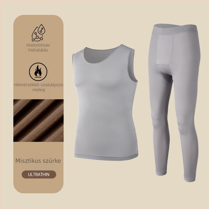 Férfi ultra vékony varrat nélküli alsó réteg készlet – mellény és nadrág, nejlon, testformázás, meleg