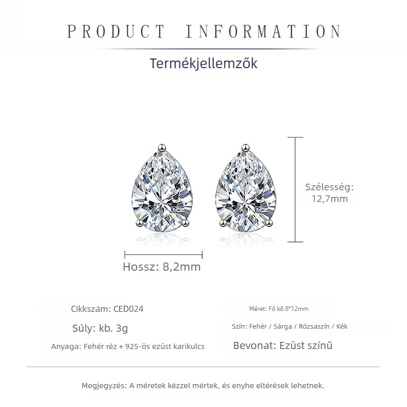 Fülbevaló-stud S925 ezüst tű, fehér réz alap, elektroplak, cirkónia Eight Hearts Eight Arrows