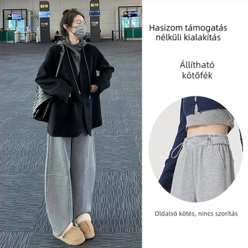 Kismama széleslábú nadrág, őszi–téli 2025, laza szabás, pamut 80–90% spandex <30%, mikro-stretch