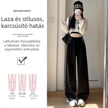 Kismama széleslábú nadrág, őszi–téli 2025, laza szabás, pamut 80–90% spandex <30%, mikro-stretch
