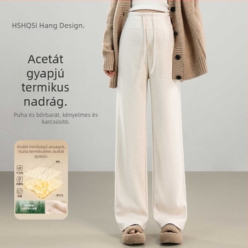 Terhes nadrág széles lábú fazon ősz-télre, fleece béléssel, vastag, egyenes szabás, padlóig érő, plusz méret