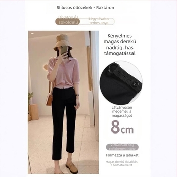 Terhességi cropped, laza szabású széles lábú nadrág hasi támasz, fleece-béléssel, acetát szál és poliészter keverék, közepes vastagságú anyag