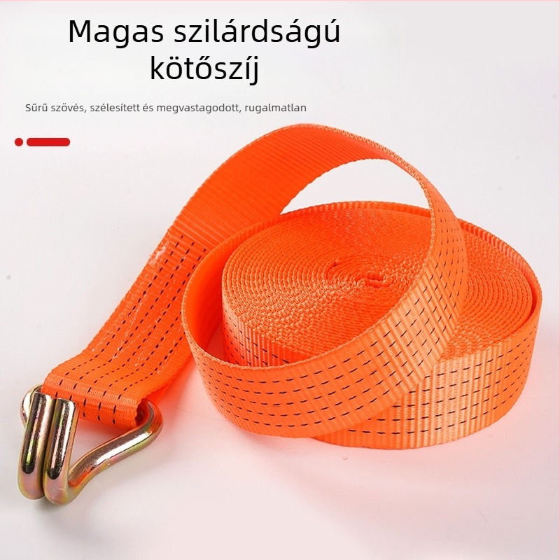 Kézi, nehéz kivitelű poliészter rögzítő heveder kettős horoggal; teherbírás 5000 kg; szakítószilárdság 3000 kg; szállításhoz és rögzítéshez