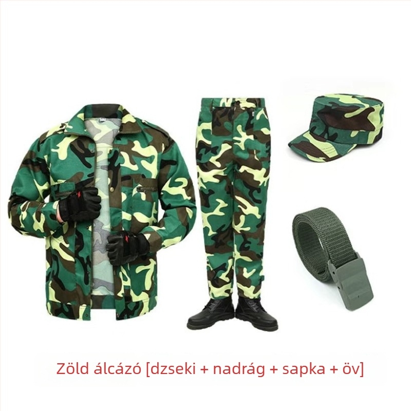 Kamufláž munkaruha szett – uniszex, lélegző kémiai rostok keveréke, kamuflázs mintázat, tavaszra, nyárra és őszre alkalmas