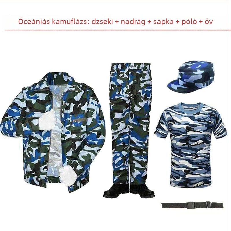 Kamufláž munkaruha szett – uniszex, lélegző kémiai rostok keveréke, kamuflázs mintázat, tavaszra, nyárra és őszre alkalmas