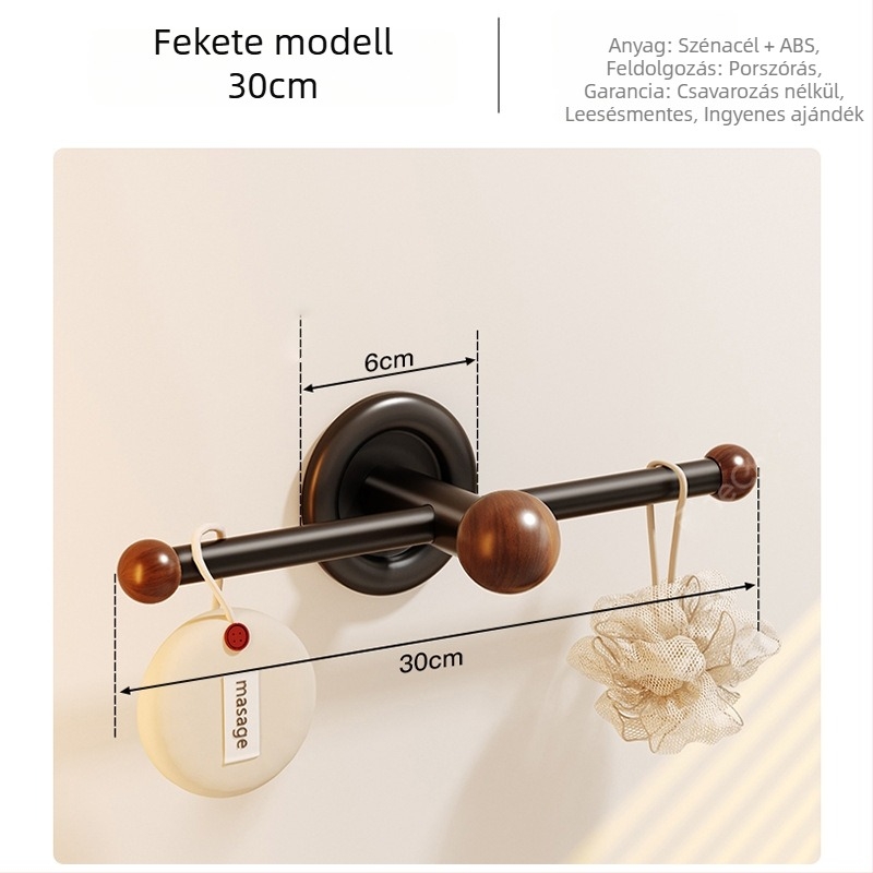 Szénacél törölközőtartó, fúrás nélküli szerelés, korrózióálló, terhelhetőség 15 kg, Bake Paint felület