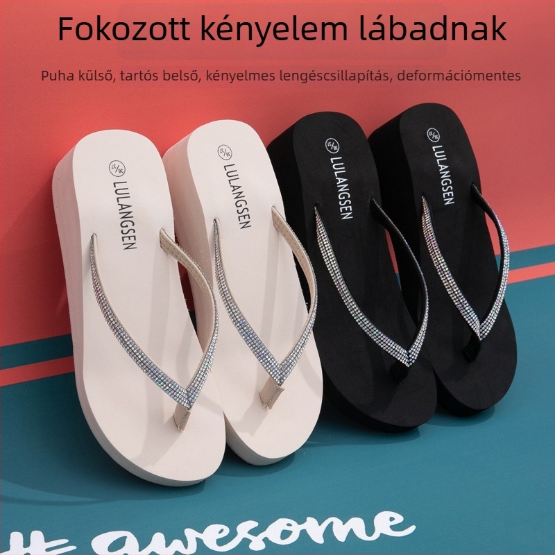 Női satin felső részű szandál, dőlt platform, EVA talp, mikroszálas bélés – Lu Lanson, Herringbone stílus