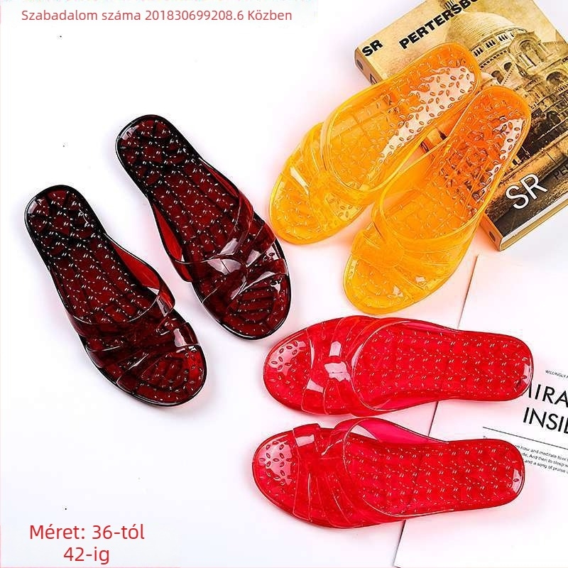Női PVC alacsony sarkú kristályos szandálok, átlátszó műanyagból, koreai stílus, nyárra, beltéri és kültéri viselet, 11 cm+ sarok