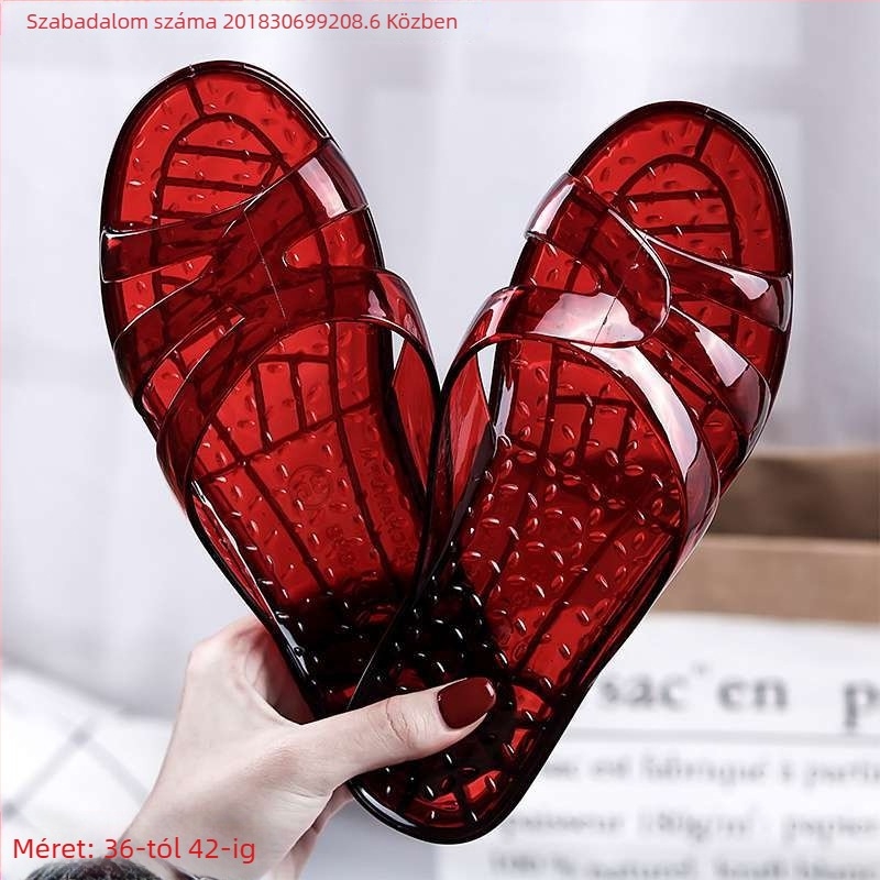 Női PVC alacsony sarkú kristályos szandálok, átlátszó műanyagból, koreai stílus, nyárra, beltéri és kültéri viselet, 11 cm+ sarok