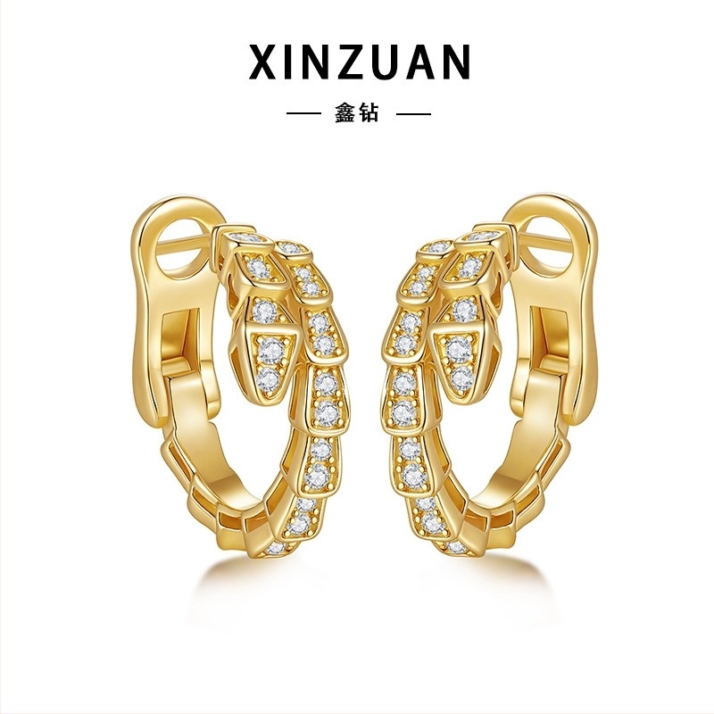 Kígyó formájú fülbevalók S925 ezüstből moissanittel kirakott - uniszex, kifinomult