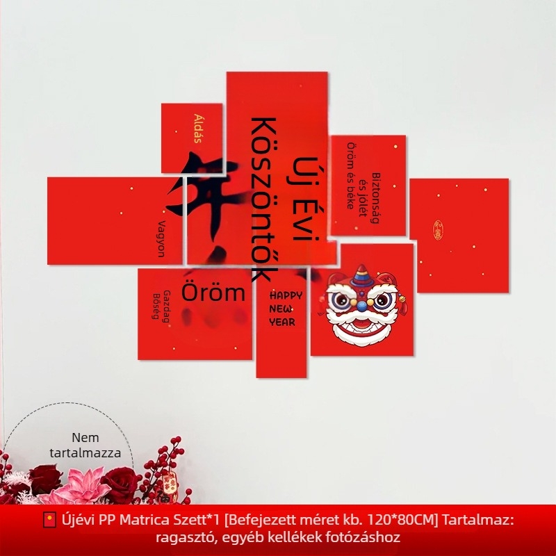 Újévi faldekoráció hátteret alkotó matrica – Ló év motívum, papír, ünnepi stílus, teremdekoráció
