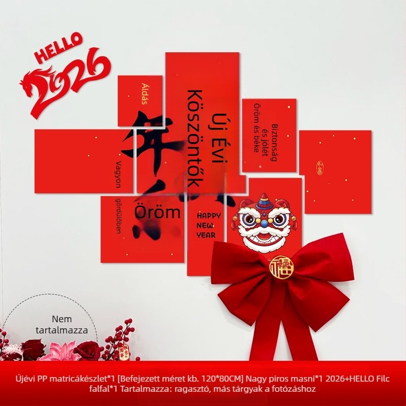 Újévi faldekoráció hátteret alkotó matrica – Ló év motívum, papír, ünnepi stílus, teremdekoráció