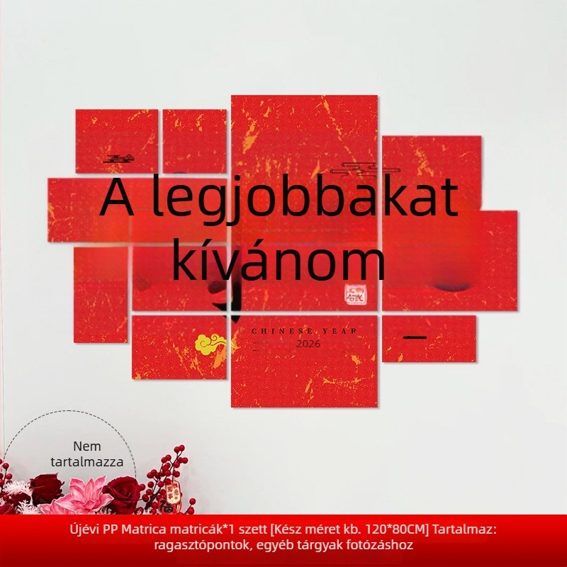 Újévi faldekoráció hátteret alkotó matrica – Ló év motívum, papír, ünnepi stílus, teremdekoráció