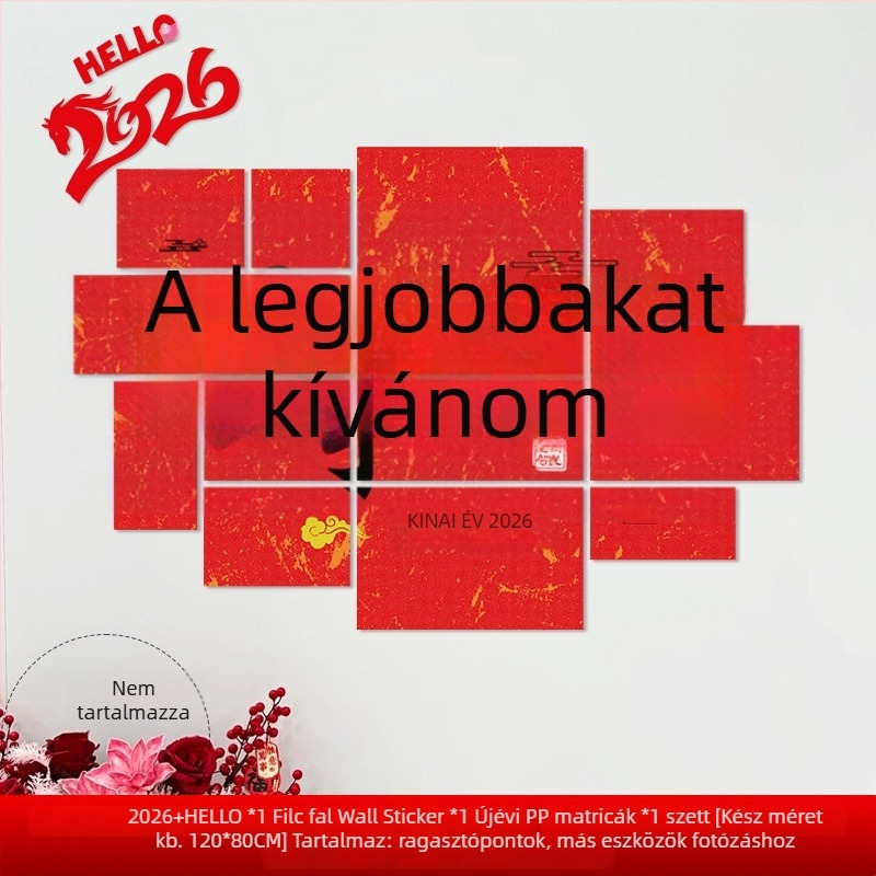 Újévi faldekoráció hátteret alkotó matrica – Ló év motívum, papír, ünnepi stílus, teremdekoráció