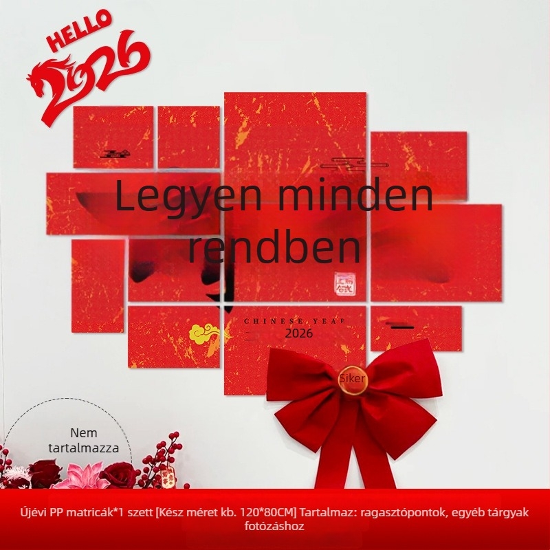 Újévi faldekoráció hátteret alkotó matrica – Ló év motívum, papír, ünnepi stílus, teremdekoráció