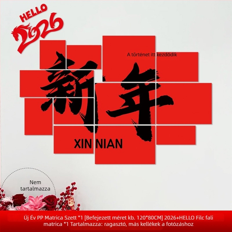 Újévi faldekoráció hátteret alkotó matrica – Ló év motívum, papír, ünnepi stílus, teremdekoráció