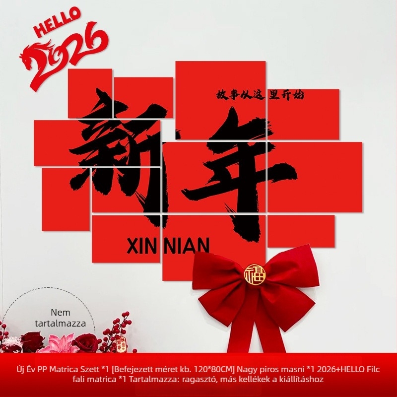 Újévi faldekoráció hátteret alkotó matrica – Ló év motívum, papír, ünnepi stílus, teremdekoráció
