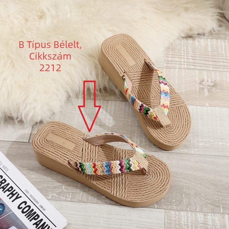 Női platformos flip-flopok, műanyag felsőrész, kerek orr, EVA talp, textil bélés