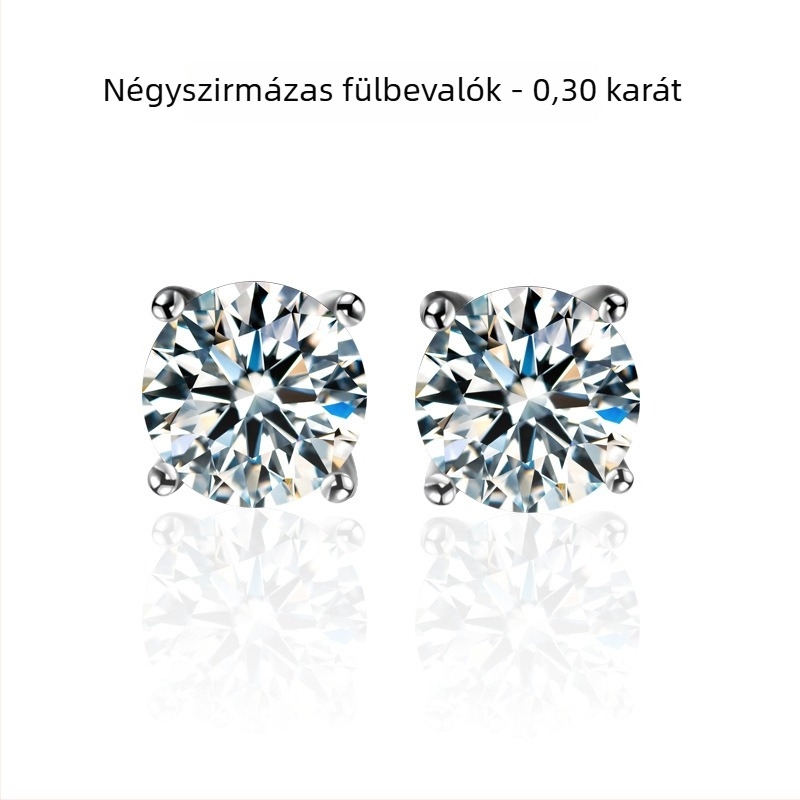 S999 ezüst fülbevalók csavaros hátú, Moissanite, négy karos foglalat, uniszex