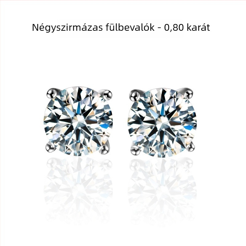 S999 ezüst fülbevalók csavaros hátú, Moissanite, négy karos foglalat, uniszex
