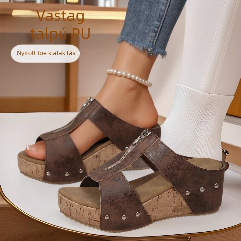 Női vastag talpú papucs hal formájú lábujjjal, PU felső rész, gumírozott talp, mindennapi viselet