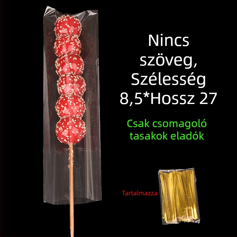 Átlátszó csomagoló tasakok cukorral bevont gyümölcsnyársakhoz — kézi csomagolás, testreszabható, Paper love márka, licenc Zhejiangxk16-204-00047