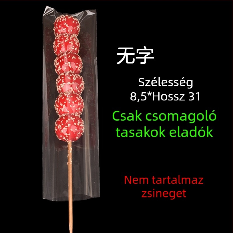 Átlátszó csomagoló tasakok cukorral bevont gyümölcsnyársakhoz — kézi csomagolás, testreszabható, Paper love márka, licenc Zhejiangxk16-204-00047