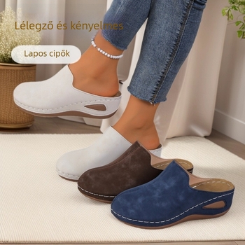 Női slip-on papucs, kerek orrú, PU felsőrész, PU belső, gumi talp